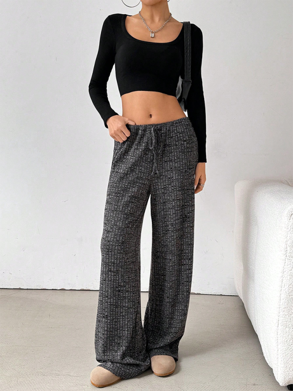 Ava Women's new casual striped solid color rubber band drawstring straight leg pants
