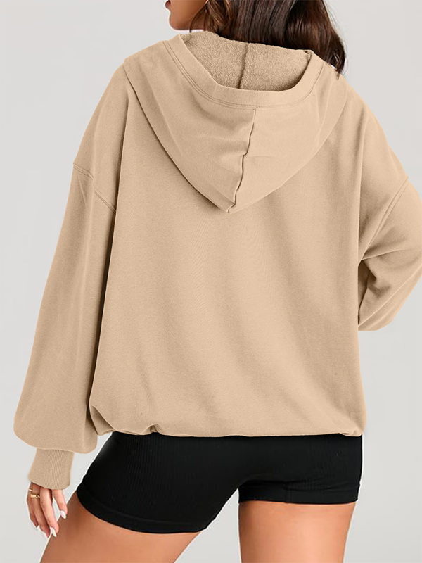 Clare Women's Solid Color Long Sleeve Hooded Solid Color Zipper Plug Sweatshirt