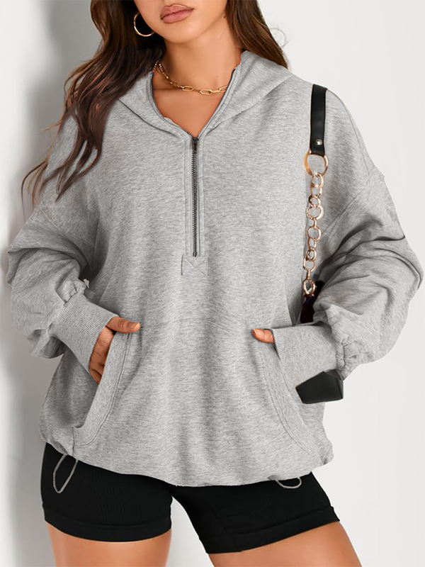 Clare Women's Solid Color Long Sleeve Hooded Solid Color Zipper Plug Sweatshirt