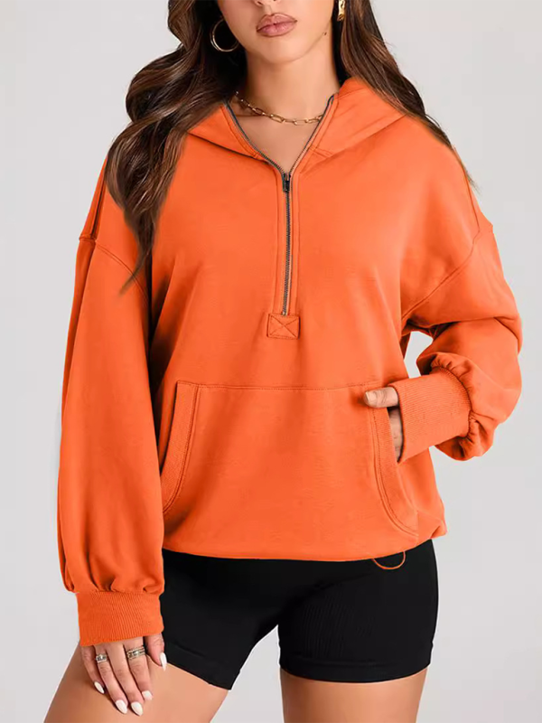Clare Women's Solid Color Long Sleeve Hooded Solid Color Zipper Plug Sweatshirt