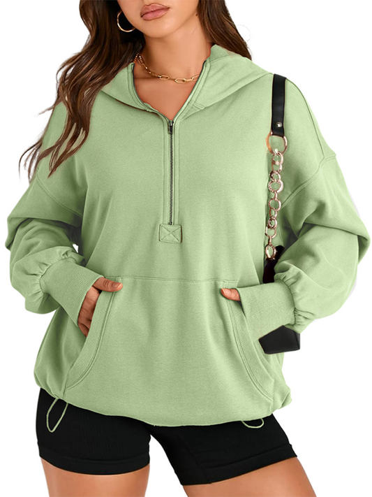 Clare Women's Solid Color Long Sleeve Hooded Solid Color Zipper Plug Sweatshirt