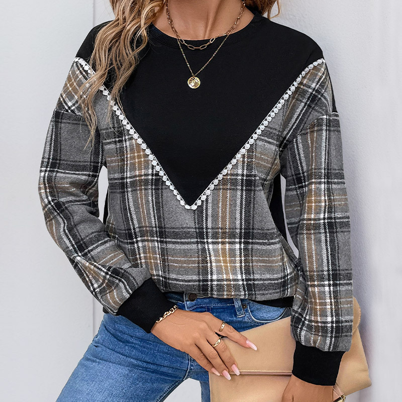 Chandra Check Pattern Crew Neck Sweatshirt