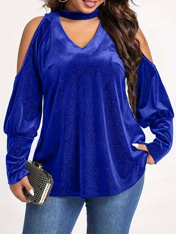 Flavia Christmas New Year Holiday New Style Sequined V-Neck Loose Long-Sleeved Top