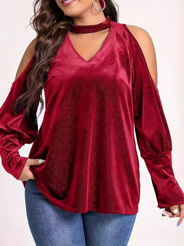 Flavia Christmas New Year Holiday New Style Sequined V-Neck Loose Long-Sleeved Top