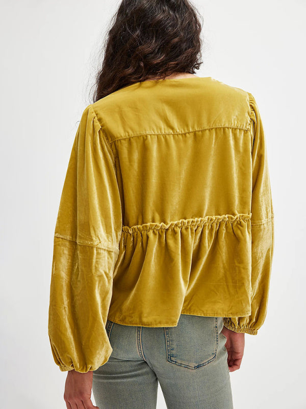 Fidelma New Women's Sweet Casual Tie Velvet Shirt