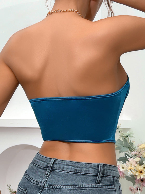 Posey Glossy Sheath Diamond Neckless Backless Fishbone Corset Tank Top