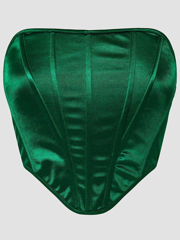 Posey Glossy Sheath Diamond Neckless Backless Fishbone Corset Tank Top