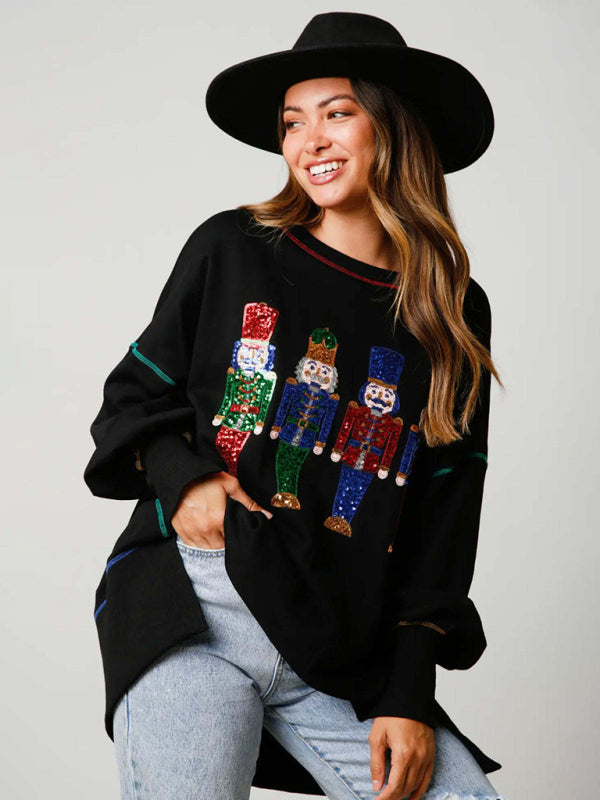 Roberta Sequin Embellished Nutcracker Graphic Sweatshirt
