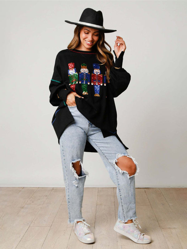 Roberta Sequin Embellished Nutcracker Graphic Sweatshirt