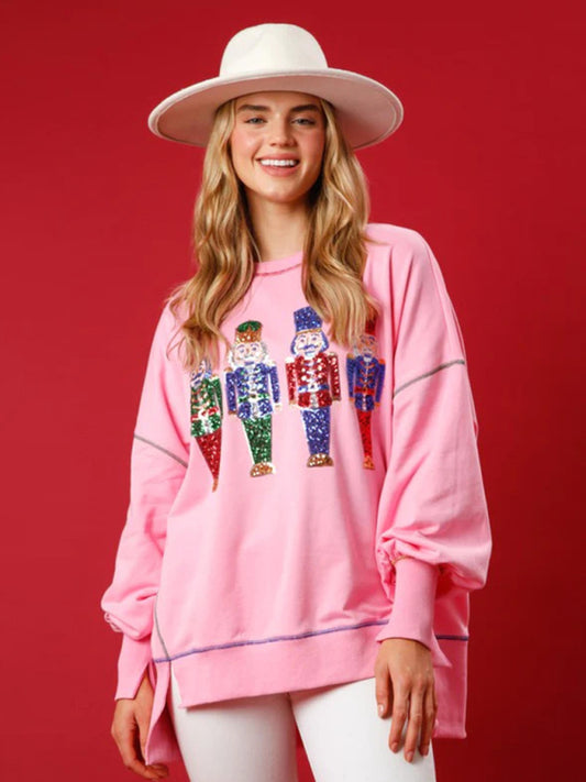 Roberta Sequin Embellished Nutcracker Graphic Sweatshirt