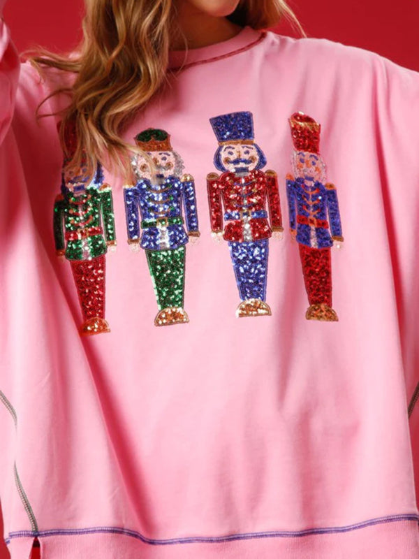 Roberta Sequin Embellished Nutcracker Graphic Sweatshirt