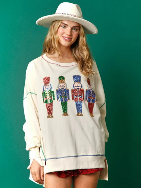 Roberta Sequin Embellished Nutcracker Graphic Sweatshirt