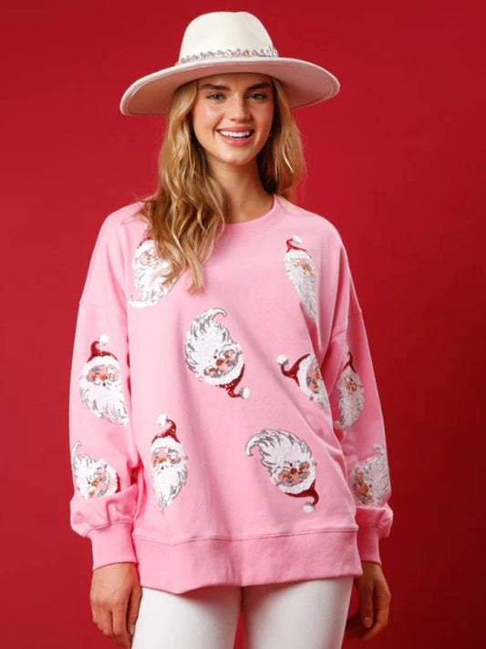 Regan Sequin Santa Patterned Knit Sweatshirt