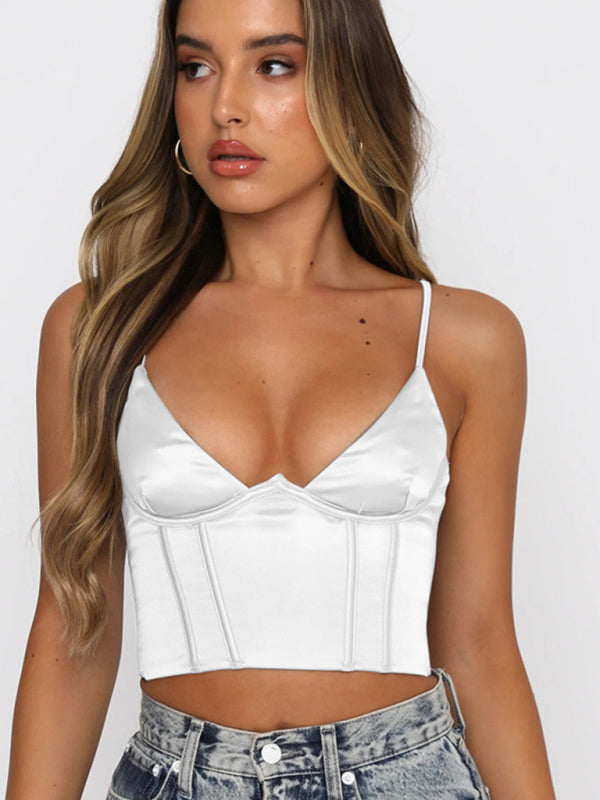 Sabella Female Satin Slim V-Neck Sexy Camisole Crop Top