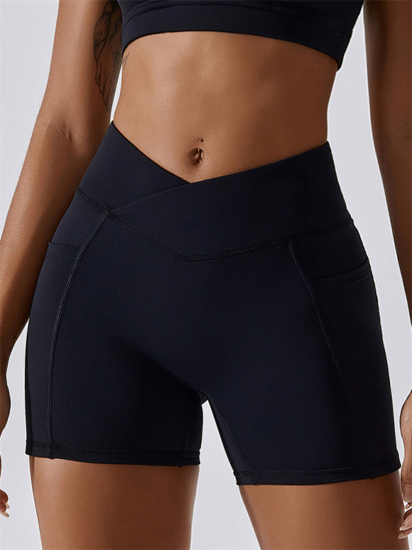 Kairi Women's Naked Hip Pocket Crossover Waist Leggings Sports Shorts