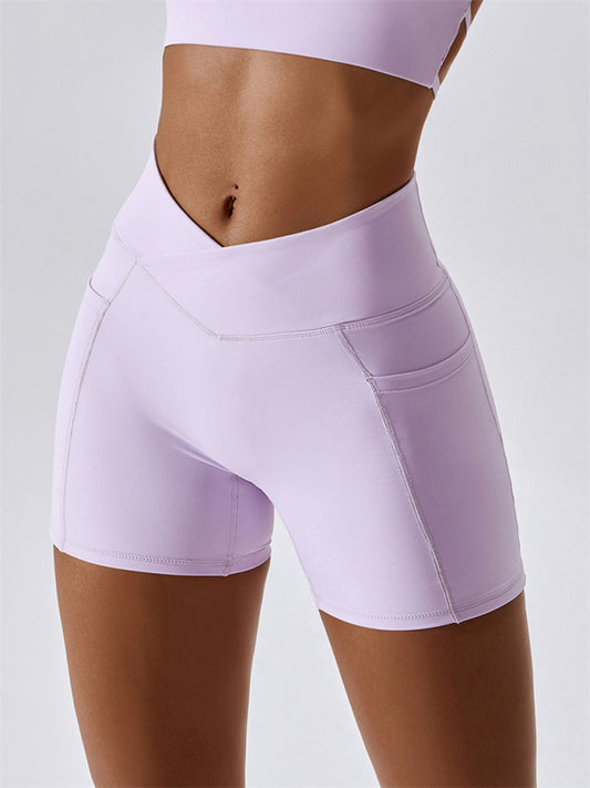 Kairi Women's Naked Hip Pocket Crossover Waist Leggings Sports Shorts