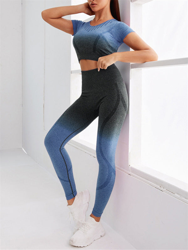 Giuliana Women's Gradient Hang Dye Seamless Yoga Two-Piece Suit