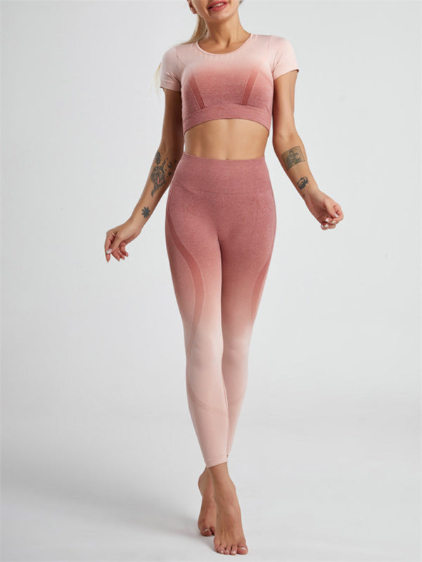 Giuliana Women's Gradient Hang Dye Seamless Yoga Two-Piece Suit
