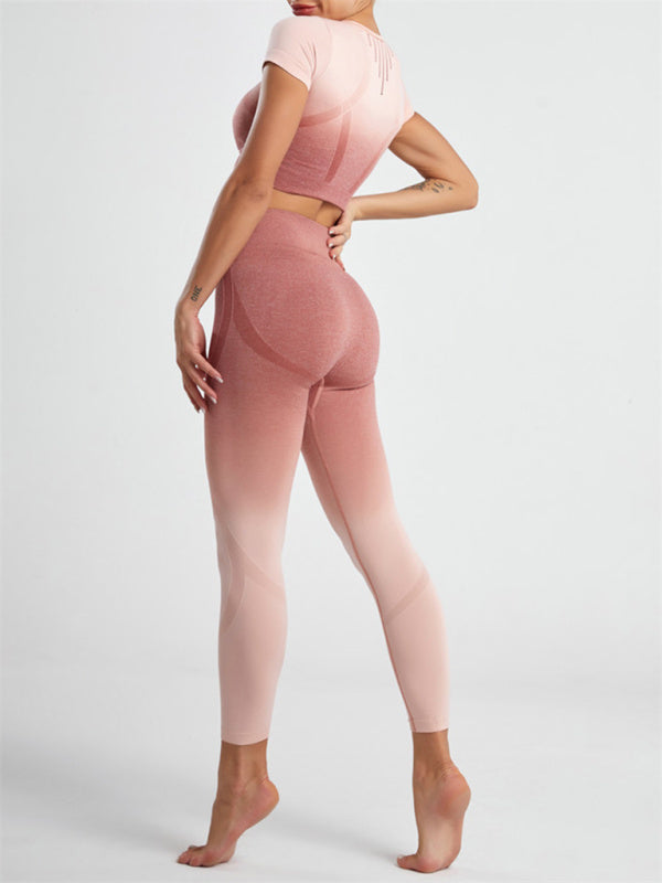 Giuliana Women's Gradient Hang Dye Seamless Yoga Two-Piece Suit