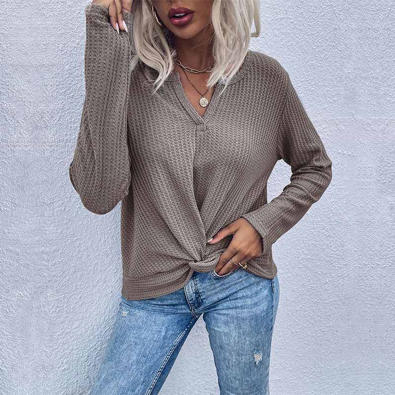 Desirae Women's Waffle Kink Thin Solid Color Bottoming Knitted Sweater