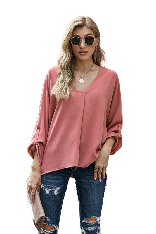 Caira V Neck 3/4 Sleeve High Low Hem Shirt