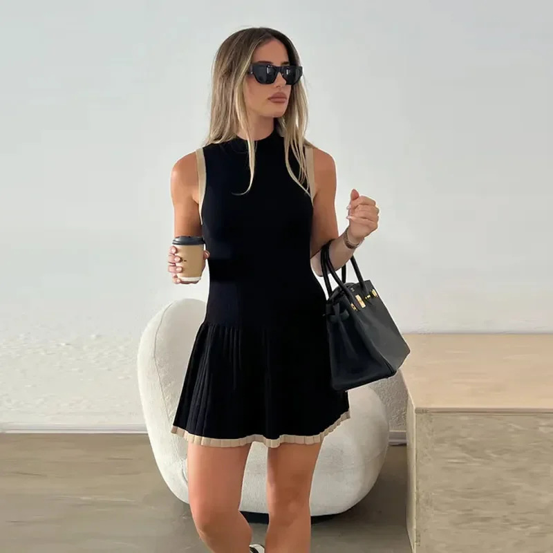 Sadira New Women's Knitted Mini Dress Fashion Round Neck Ruffle A-Line Dress