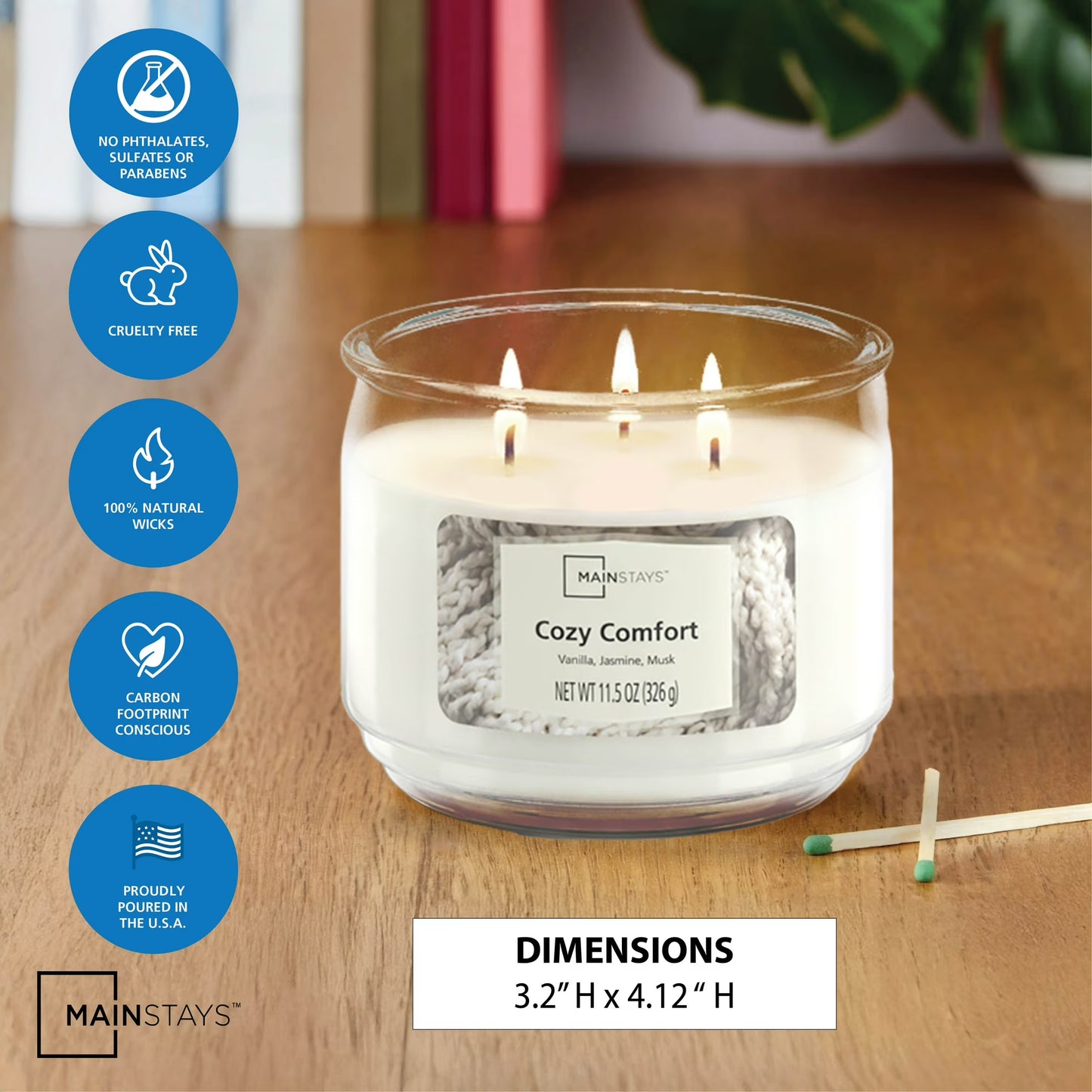 (4 Pack)  3-Wick Scented Glass Jar Candle, Cozy Comfort, 11.5Oz.