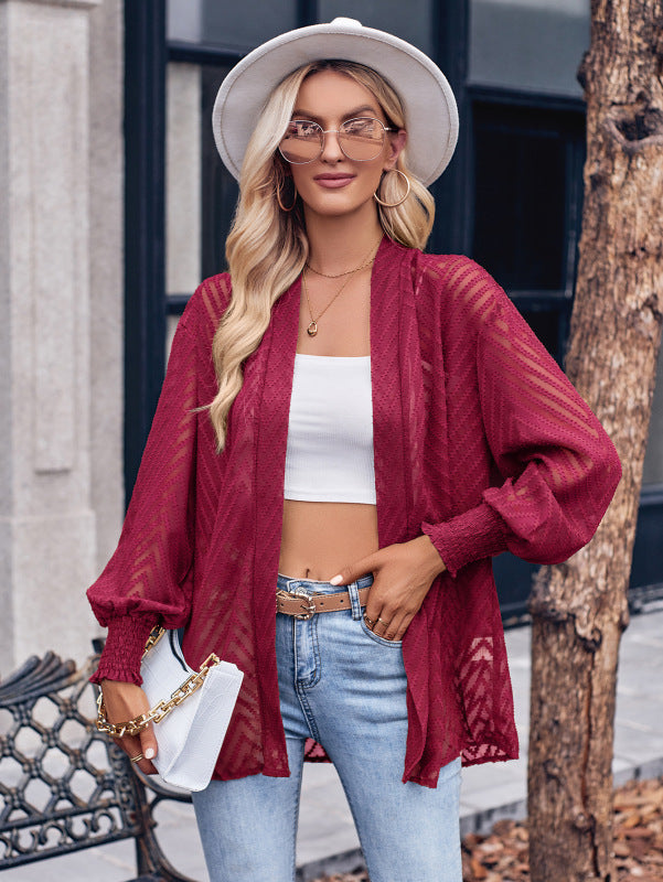 Tania Women's Casual Solid Color Loose Jacquard Cardigan Top